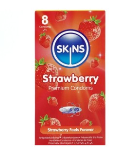 SKINS PRESERVATIVOS PREMIUM SABOR FRESA PACK 8