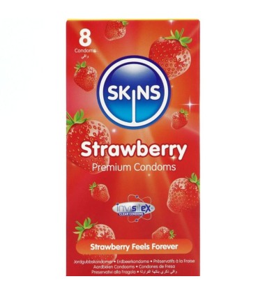 SKINS PRESERVATIVOS PREMIUM SABOR FRESA PACK 8