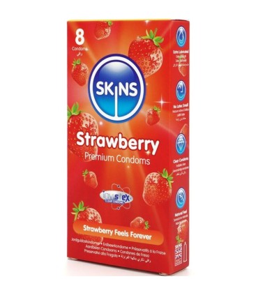 SKINS PRESERVATIVOS PREMIUM SABOR FRESA PACK 8