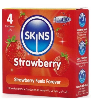 SKINS PRESERVATIVOS PREMIUM SABOR FRESA PACK 4