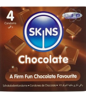 SKINS PRESERVATIVOS PREMIUM SABOR CHOCOLATE PACK 4