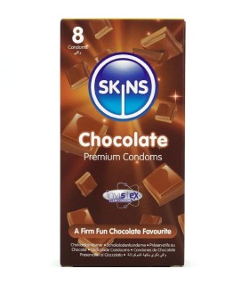 SKINS PRESERVATIVOS PREMIUM SABOR CHOCOLATE PACK 8