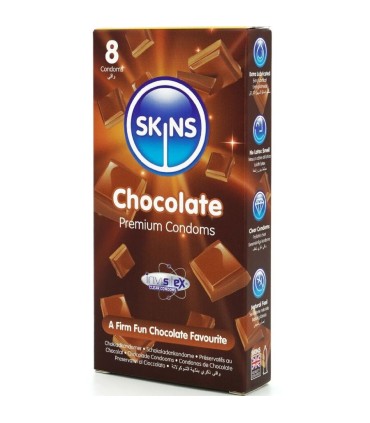 SKINS PRESERVATIVOS PREMIUM SABOR CHOCOLATE PACK 8