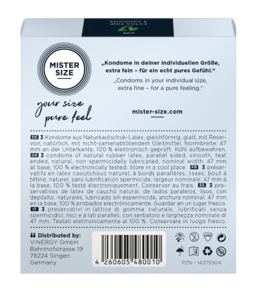 MISTER SIZE PRESERVATIVOS TALLA XS 47 MM 3 UNIDADES