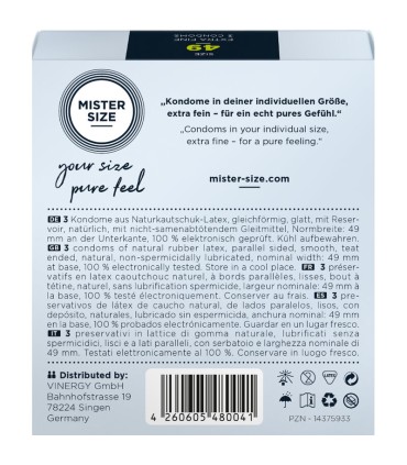 MISTER SIZE PRESERVATIVOS TALLA S 49 MM 3 UNIDADES