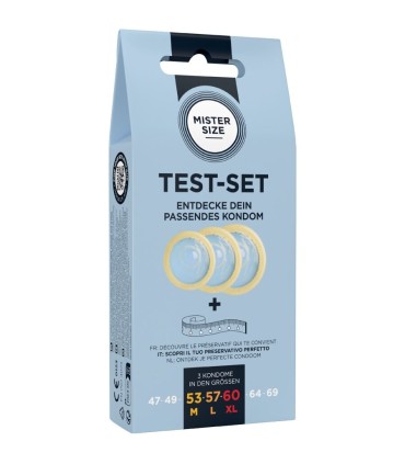 MISTER SIZE TEST SET 3 PRESERVATIVOS DIFERENTES TALLAS CINTA METRICA
