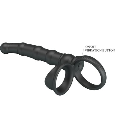 PRETTY LOVE TATUM ANILLO VIBRADOR PENE CON PLUG 10 VIBRACIONES NEGRO