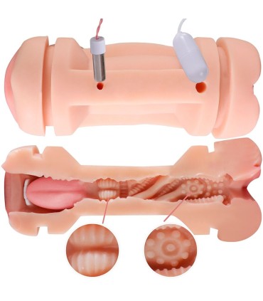 SHEQU KAY MASTURBADOR DOBLE CON VIBRACION DUAL BOCA Y VAGINA