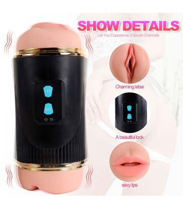 SHEQU KAY MASTURBADOR DOBLE CON VIBRACION DUAL BOCA Y VAGINA
