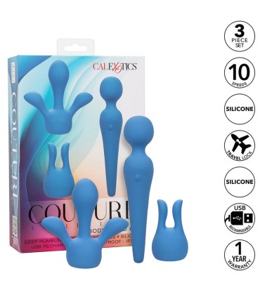 CALEXOTICS COUTURE KIT VIBRADOR WAND 10 VIBRACIONES AZUL