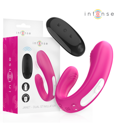INTENSE JANET ESTIMULADOR Y VIBRADOR DUAL EN FORMA DE U CON CONTROL REMOTO ROSA