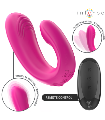 INTENSE JANET ESTIMULADOR Y VIBRADOR DUAL EN FORMA DE U CON CONTROL REMOTO ROSA