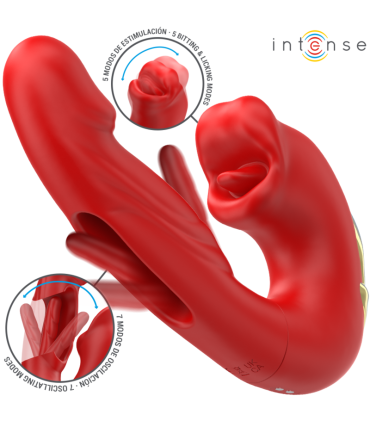 INTENSE NATHY VIBRADOR DOBLE CON BOCA ESTIMULADORA MULTIFUNCION ROJO
