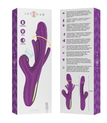 INTENSE ATENEO VIBRADOR MULTIFUNCION RECARGABLE 7 VIBRACIONES CON LENGUA OSCILANTE Y SUCCIONADOR MORADO