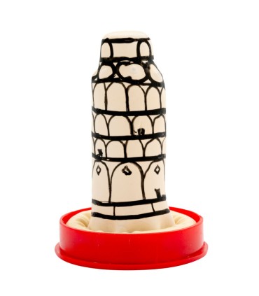 CONDOMERIE PRESERVATIVO DECORATIVO PINTADO A MANO TORRE DE PISA