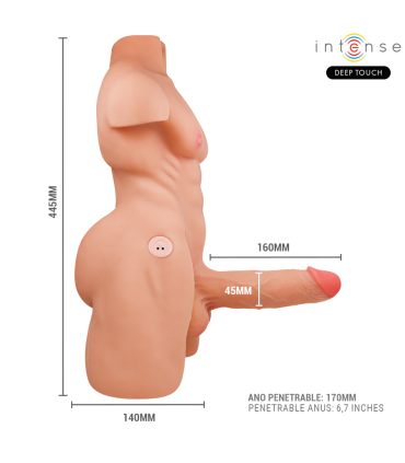 INTENSE DEEP TOUCH MARTY TORSO CON ANO Y DILDO REALISTICO CON EMPUJE Y VIBRACION CONTROL REMOTO 62 KG