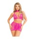 LEG AVENUE TOP FALDA DE ENCAJE ABIERTO FUCSIA