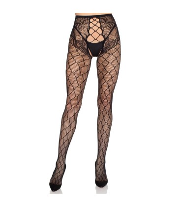 LEG AVENUE 1966 MEDIAS DE RED CON PANTY SIN ENTREPIERNA NEGRO TALLA UNICA