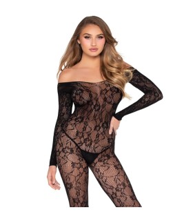 LEG AVENUE 89366 BODYSTOCKING DE LENCERIA DE ENCAJE NEGRO TALLA UNICA