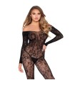 LEG AVENUE - 89366 BODYSTOCKING DE LENCERÍA DE ENCAJE NEGRO - TALLA ÚNICA