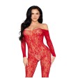 LEG AVENUE - 89366 BODYSTOCKING DE LENCERÍA DE ENCAJE ROJO - TALLA ÚNICA