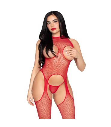 LEG AVENUE 89374 BODYSTOCKING SIN COPAS Y PANTY ROJO TALLA UNICA