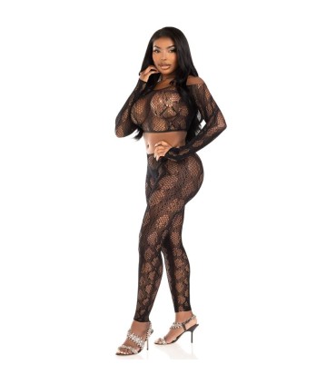 LEG AVENUE 89373 CROP TOP Y MEDIAS SIN PIE DE PITON NEGRO TALLA UNICA