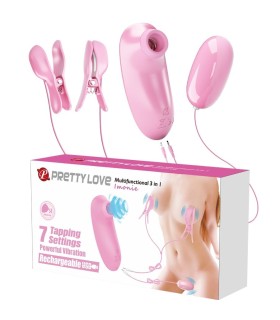 PRETTY LOVE IMONIE SET MULTIFUNCIONAL 3 EN 1 CON SUCCIONADOR PEZONES Y CLITORIS
