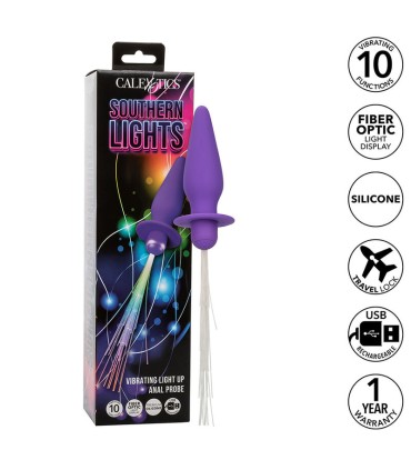 CALEXOTICS SOUTHERN LIGHTS LIGHT UP PLUG ANAL CON LUCES 10 VIBRACIONES SILICONA VIOLETA