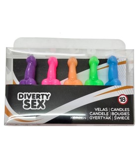 DIABLO PICANTE CAJA 5 VELAS FORMA PENE DIFERENTES COLORES