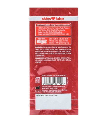 SKINS FRUITY WATER BASED LUBRICANT STRAWBERRY SINGLE DOSE 5 ML
