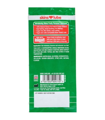 SKINS FRUITY WATER BASED LUBRICANT WATERMELON SINGLE DOSE 5 ML