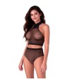 PASSION - BS116 BLACK BODYSTOCKING RHINESTONE MESH SET