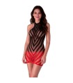 PASSION - BS117 BLACK AND RED GRADIENT BODYSTOCKING DRESS