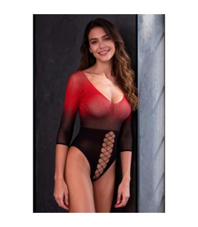 PASSION BS118 BLACK AND RED MESH BODYSTOCKING