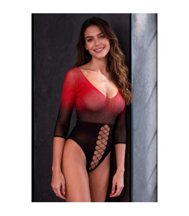 PASSION BS118 BLACK AND RED MESH BODYSTOCKING