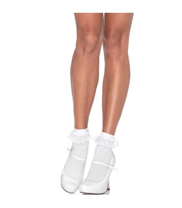 LEG AVENUE CALCETINES CON VOLANTE ENCAJE BLANCO