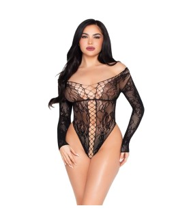 LEG AVENUE 89370 NET AND LACE TEDDY BLACK ONE SIZE