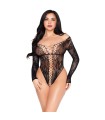 LEG AVENUE - 89370 NET AND LACE TEDDY BLACK - ONE SIZE