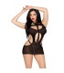LEG AVENUE 81680 OPAQUE MINI DRESS AND HALTER TEDDY BLACK ONE SIZE