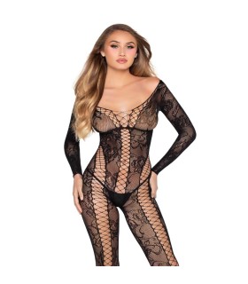 LEG AVENUE 89369 NET LACE JUMPSUIT BLACK ONE SIZE