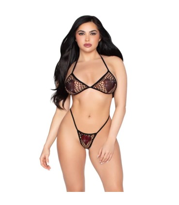 LEG AVENUE 86147 FISHNET BRA TOP AND G STRING PANTY BLACK ONE SIZE