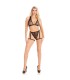 LEG AVENUE 86148 LACE BRA TOP AND PANTY WITH GARTERS BLACK ONE SIZE