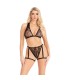LEG AVENUE 86148 LACE BRA TOP AND PANTY WITH GARTERS BLACK ONE SIZE