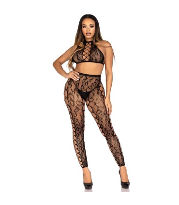 LEG AVENUE 89372 CROP TOP CROTCHLESS TIGHTS BLACK ONE SIZE