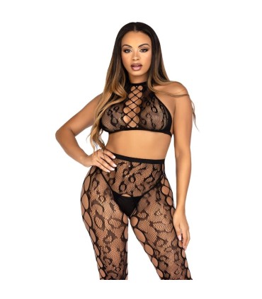 LEG AVENUE 89372 CROP TOP CROTCHLESS TIGHTS BLACK ONE SIZE