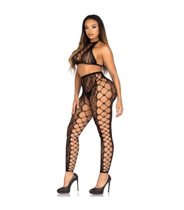 LEG AVENUE 89372 CROP TOP CROTCHLESS TIGHTS BLACK ONE SIZE