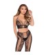 LEG AVENUE 89368 NET LACE CROP TOP AND TIGHTS BLACK ONE SIZE