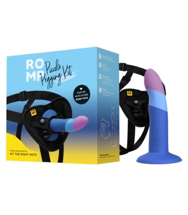 ROMP PICCOLO HARNESS SILICONE DILDO WITH TRICOLOR SUCTION CUP 14 CM