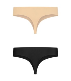 BYE BRA INVISIBLE THONG 2 PACK BEIGE BLACK SIZE S
